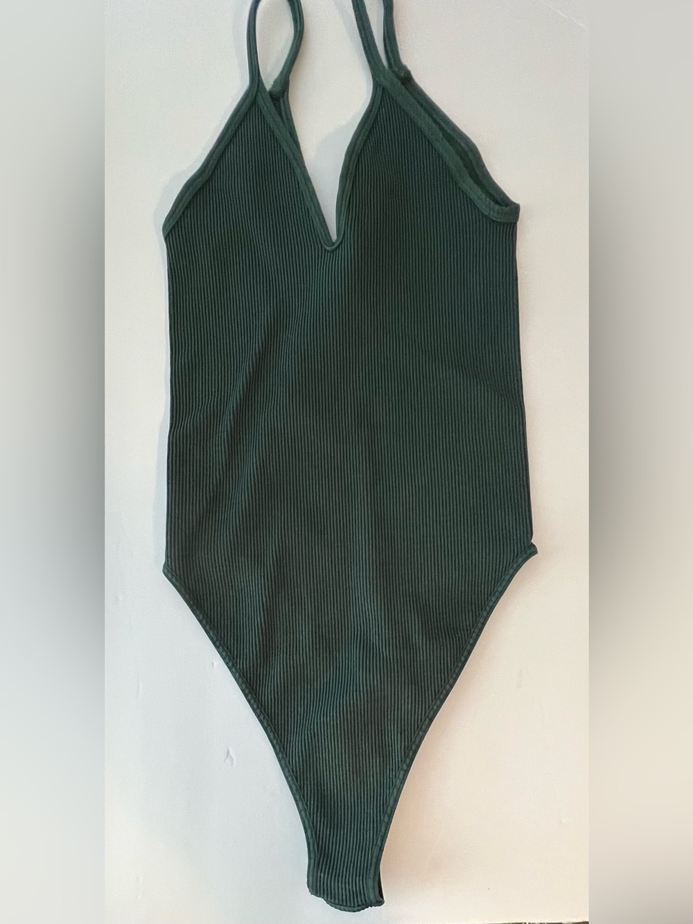 NWOT Free People Movement Olive Ribbed Plunge Thong Bodysuit XS